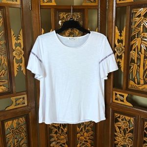 Wallflower Embroidery Trim Flutter Sleeve Blouse